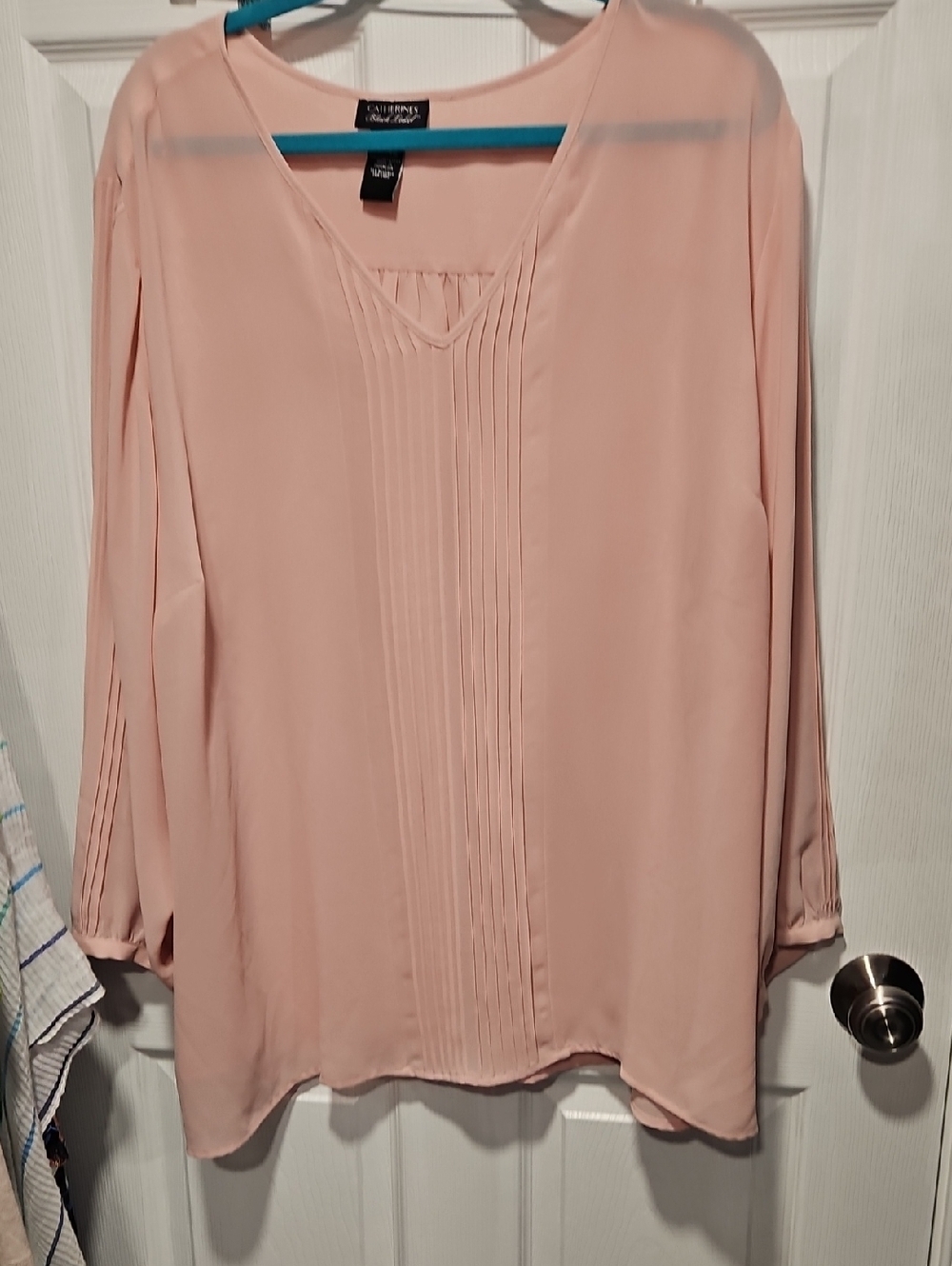 Catherines Blush Pink Pintuck V-Neck Blouse